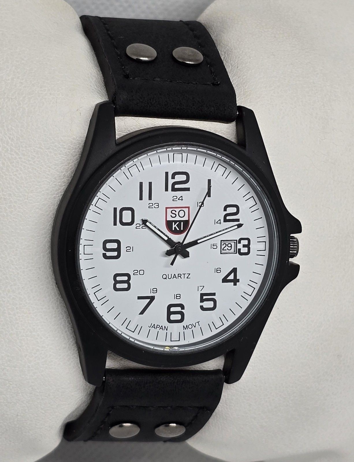 Men’s SOKI Military Army Calendar Analog Quartz Black Faux Leather Watch 13