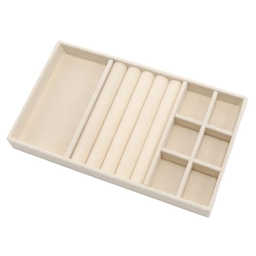 Velvet Jewelry Organizer Trays Stackable Jewelry Storage Display 3-in-1 Beige