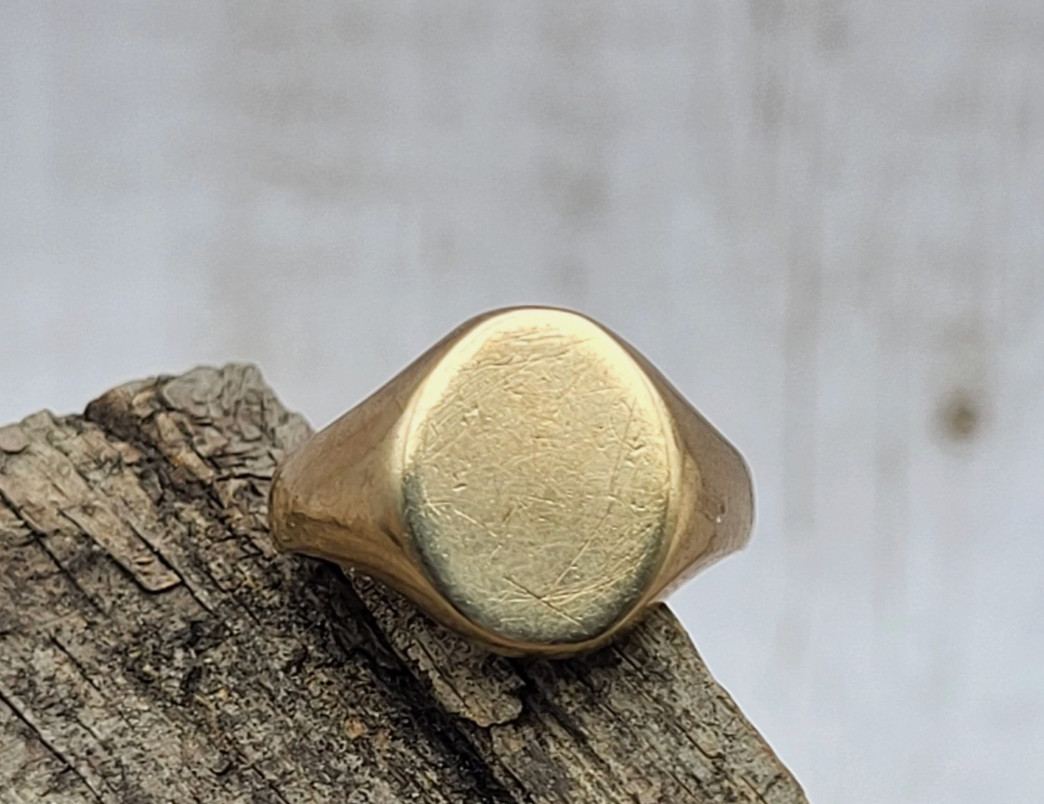 Antique 10K Yellow Gold Blank Oval Signet Initial Pinky Ring Sz 3.25