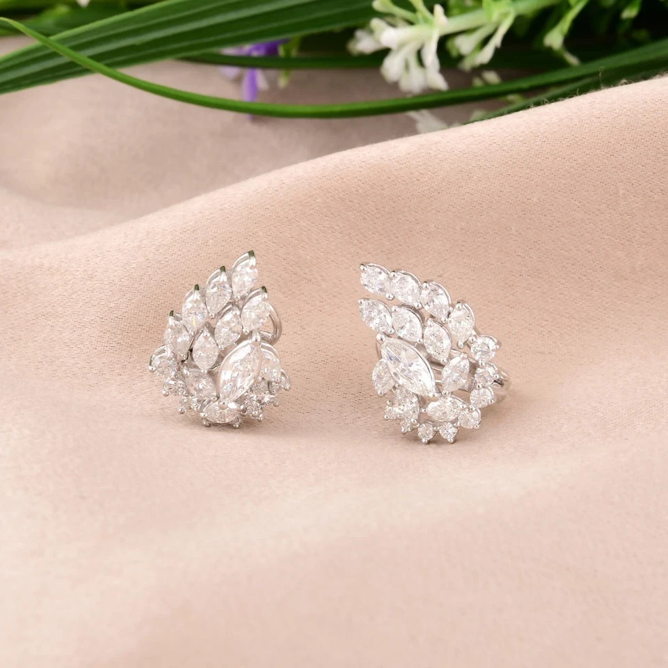 Marquise Cut Natural Diamond Studs Earrings 14k White Gold Birthday Special