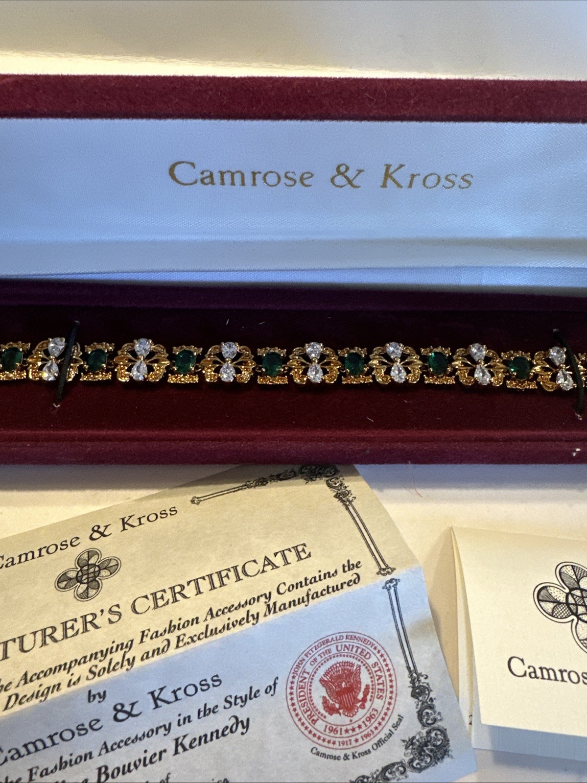 Camrose & Kross JBK simulated Emerald Diamond Bracelet Jackie Kennedy Bouvier