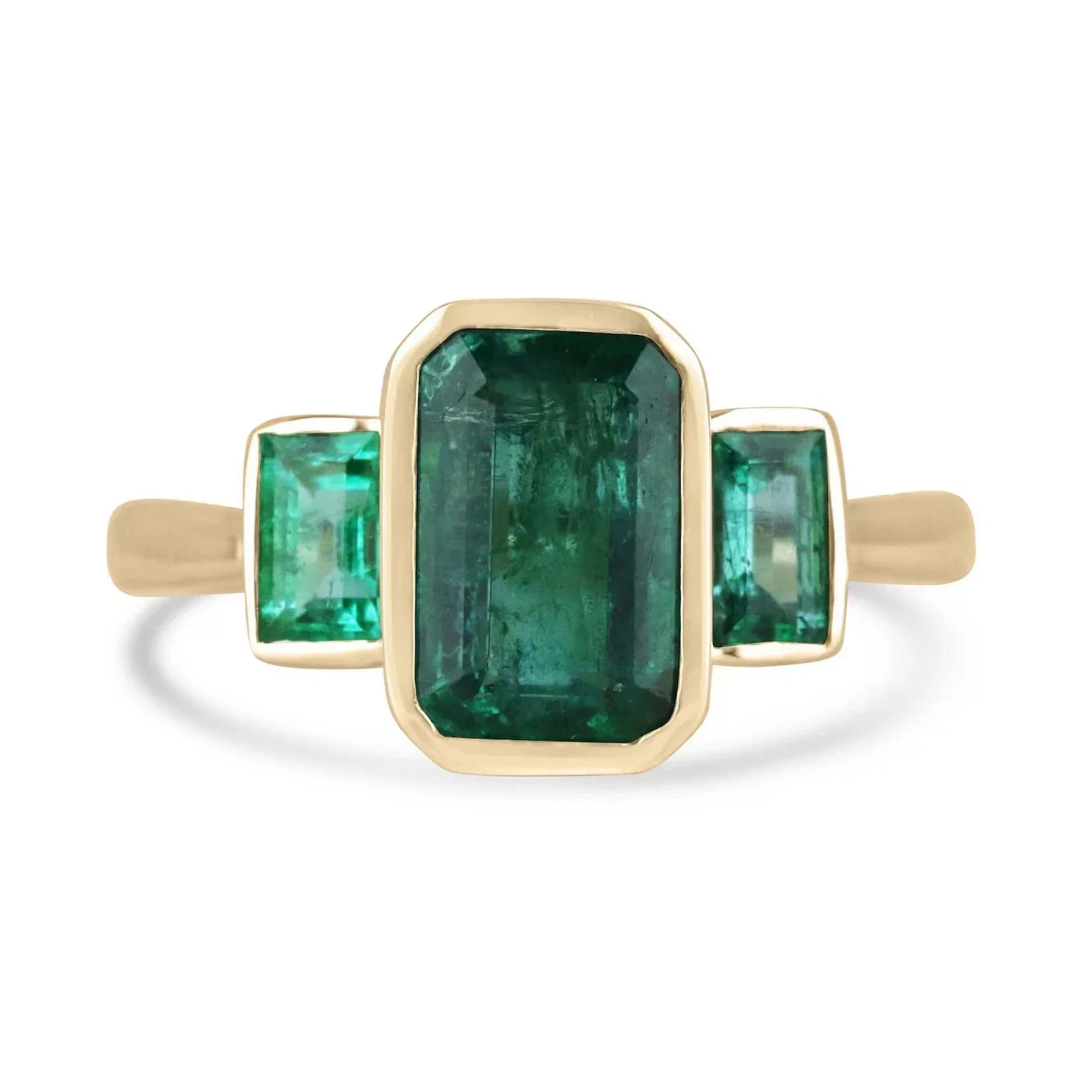 2.30 Ct Emerald Cut Natural Emerald & Diamond Engagement Ring 14K Yellow Gold 7