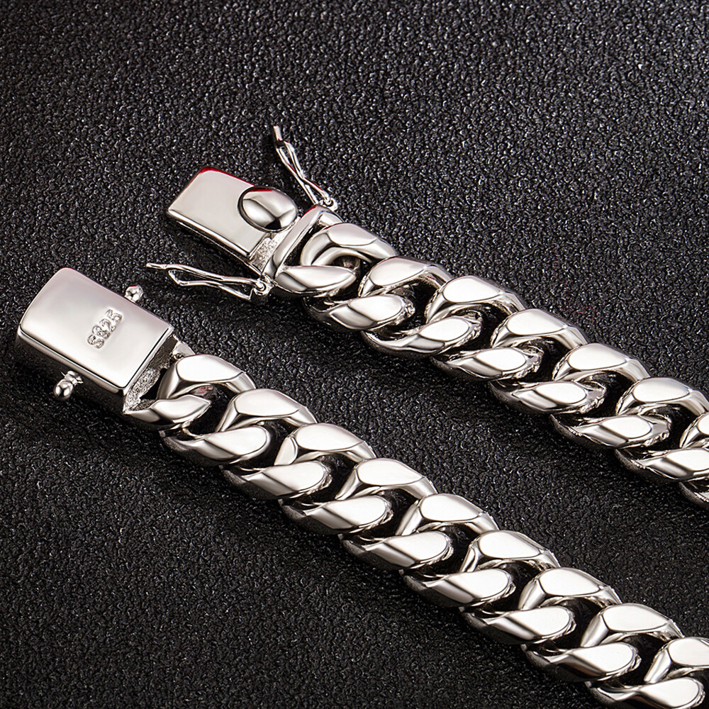 925 Sterling Silver Miami Cuban Link Chain Men’s Necklace 22″ 24″ 26″ 28″ 12mm