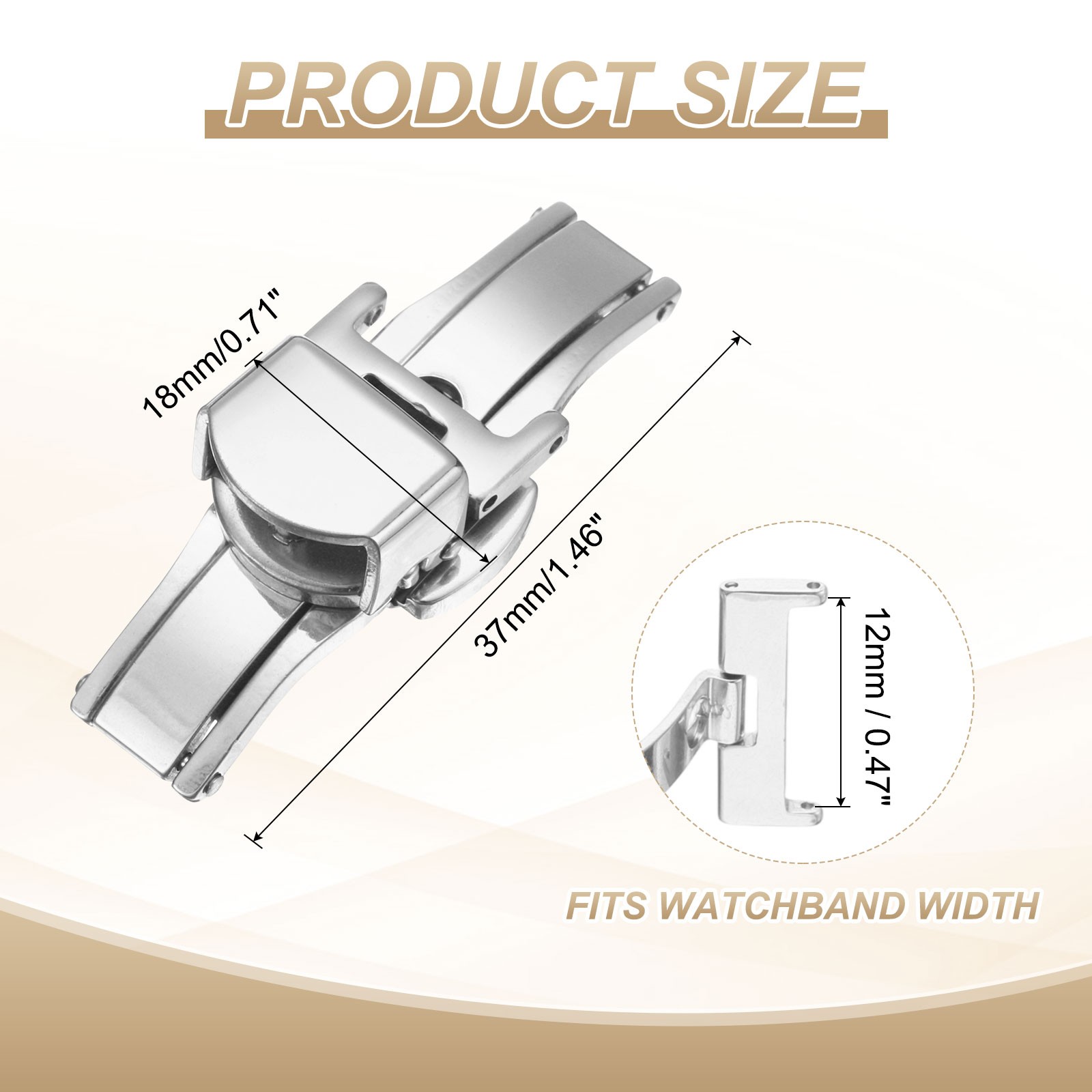 Stainless Steel Deployment Clasp 12mm Butterfly Folding Buckle Silver