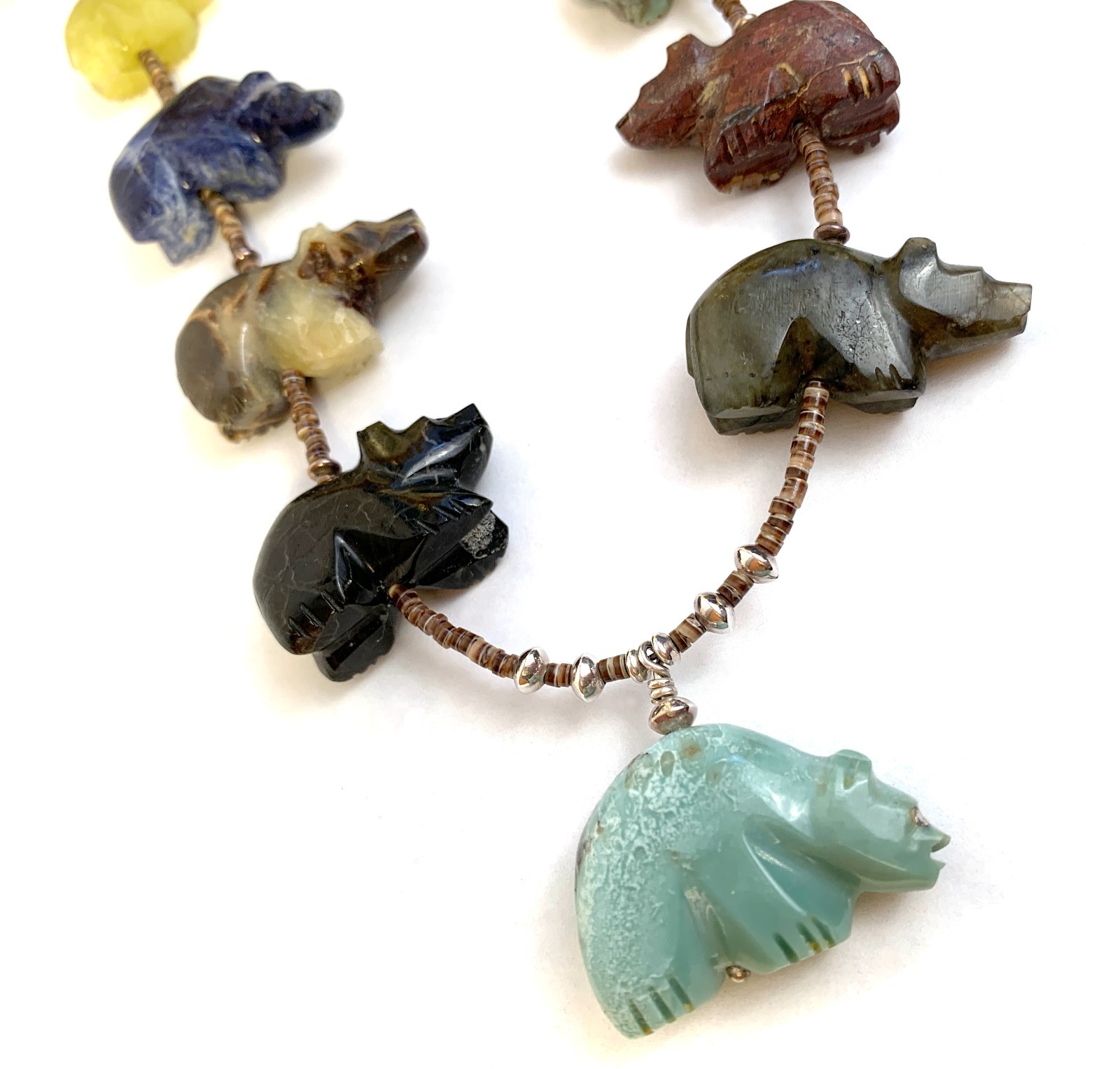 Zuni Fetish Necklace w/ Large Bears by Debra Gasper, Ray Tsethlikai / Multistone