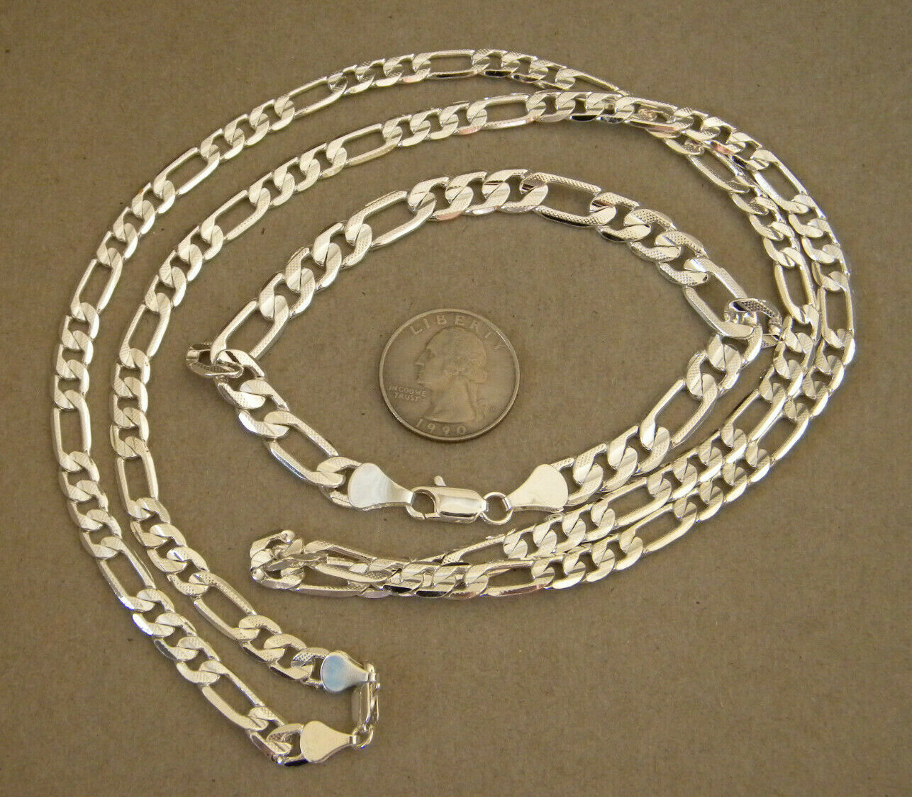 Men’s 30in Long Figaro Chain Necklace & 8in Long Bracelet Set Silver Plated