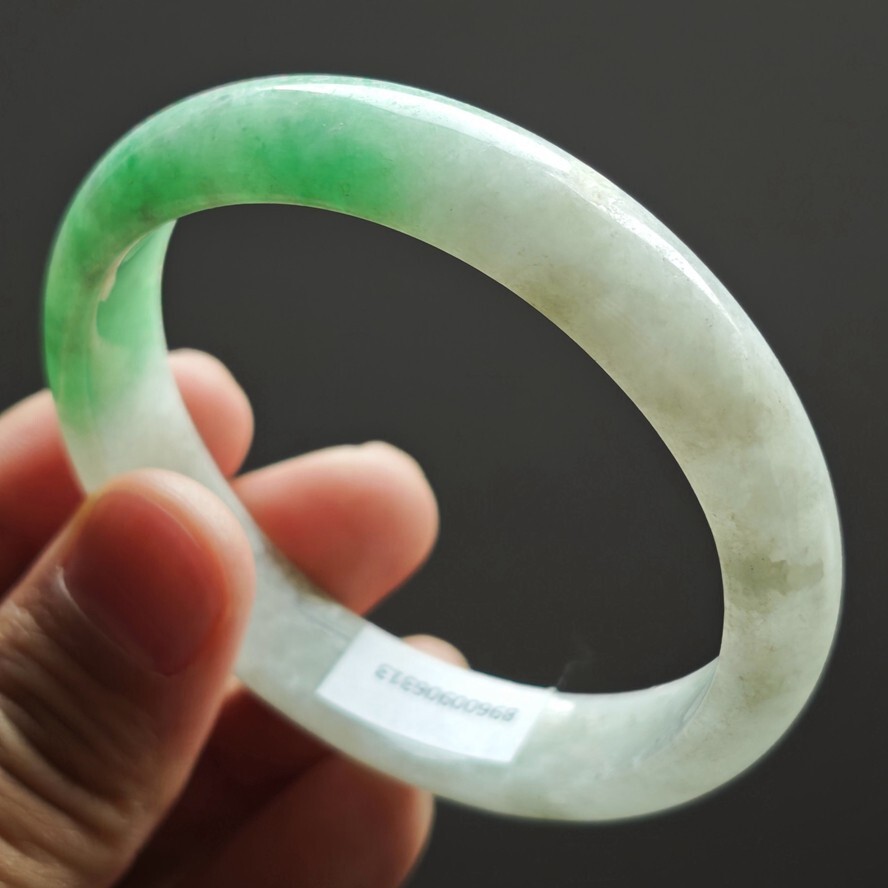 61mm Green White Emerald Icy Jadeite Jade Bracelet Bangle Burma Jade Bangle 2851