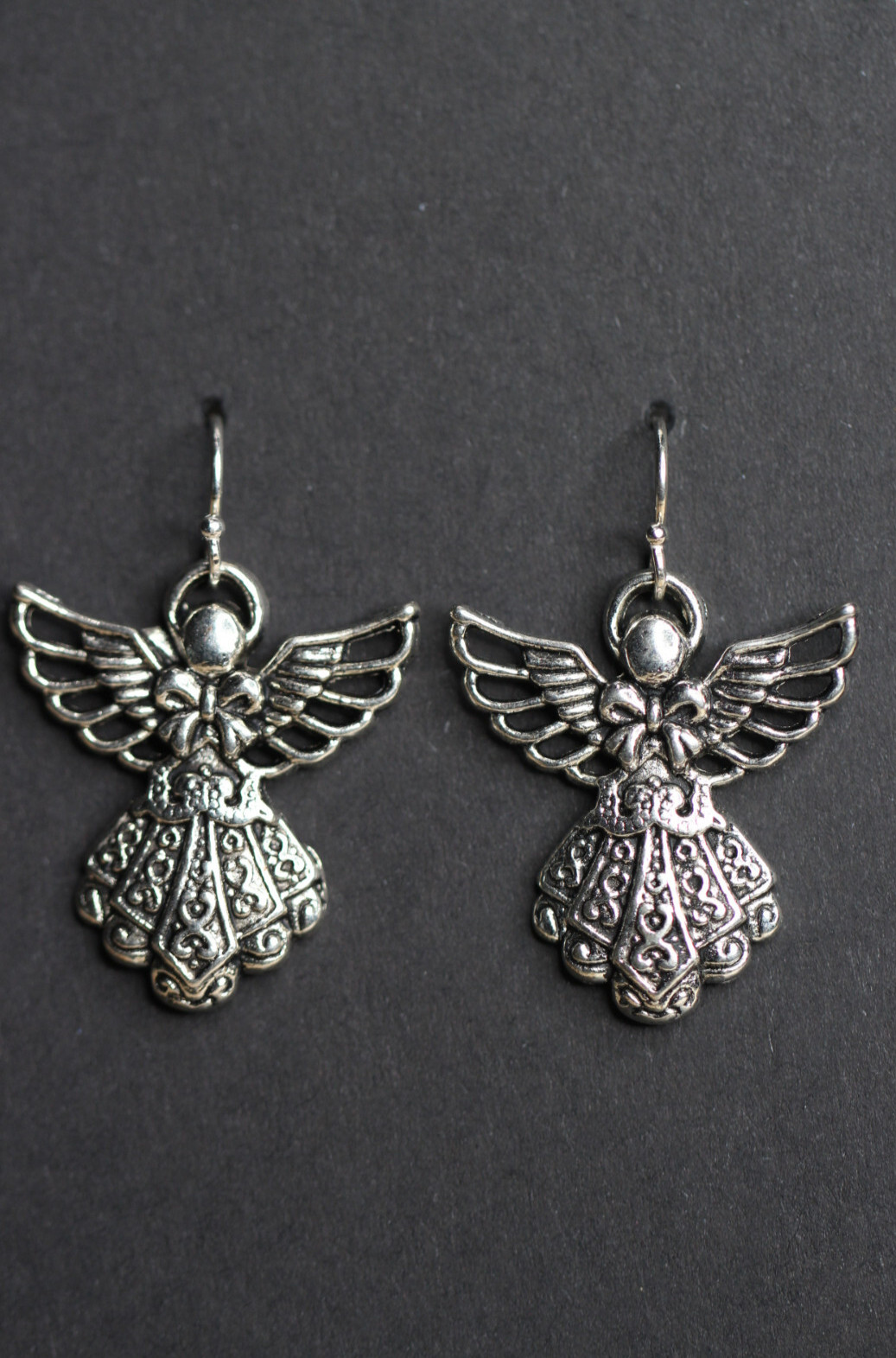 Angel Charm Earrings 925 Sterling Silver Hooks Pewter Pendants 1 1/4″ Angels