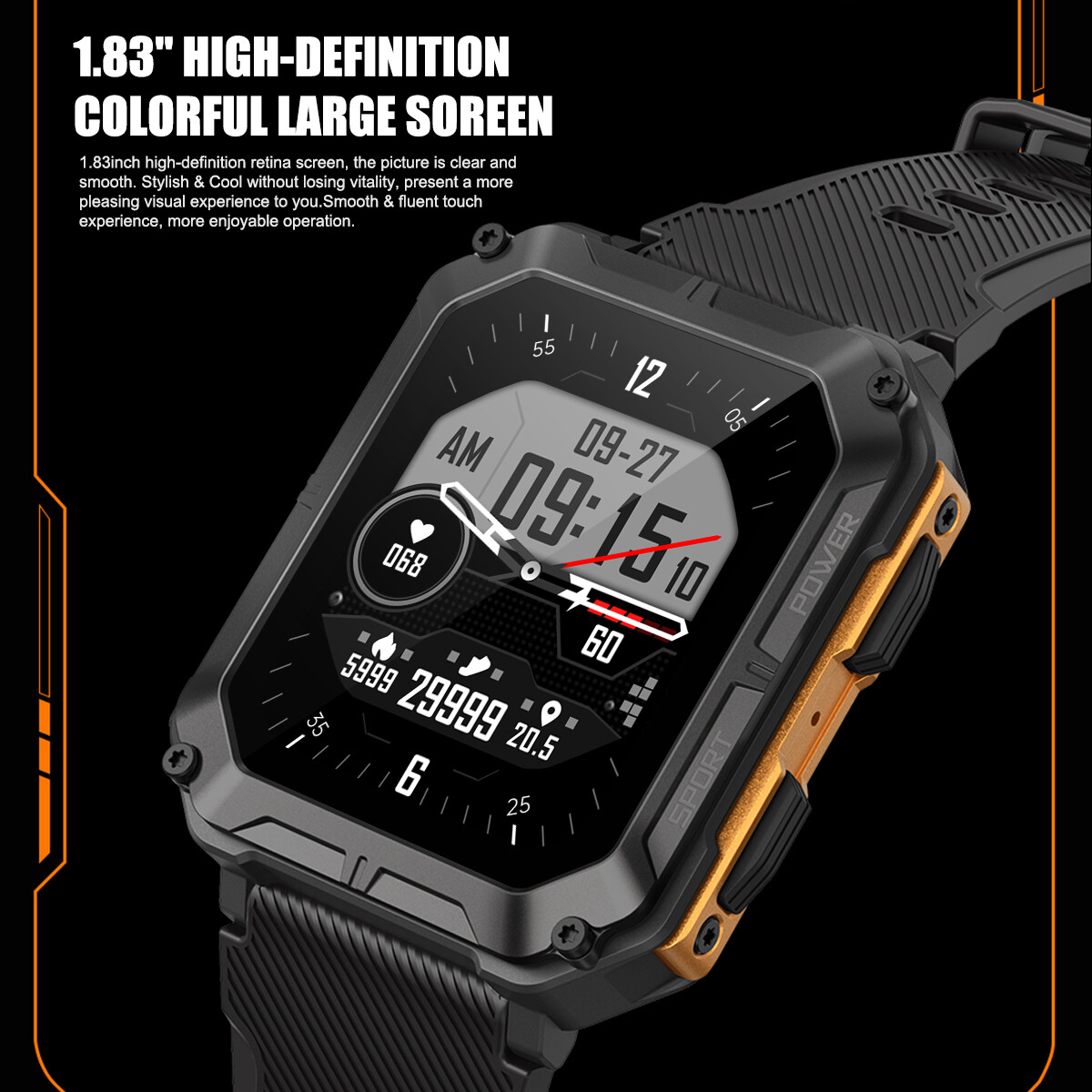 Smart Watch Military Tactical Sport Heart Rate Fitness Tracker Wristwatch-Men US