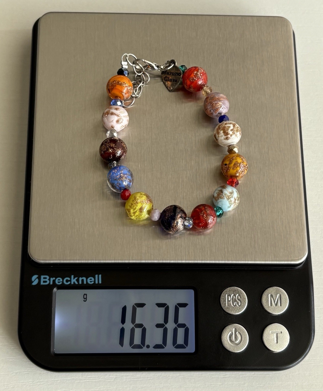 Vintage Murano Glass Bead Bracelet 7”- 8.25in Adjustable Multi Color Glass Beads