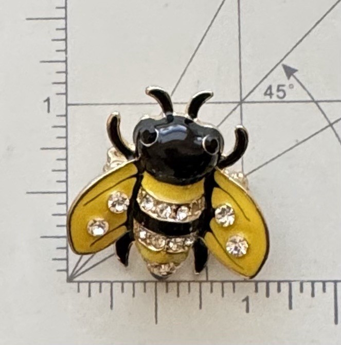Bee Brooch / Pendant enamel on gold tone metal w/ crystals