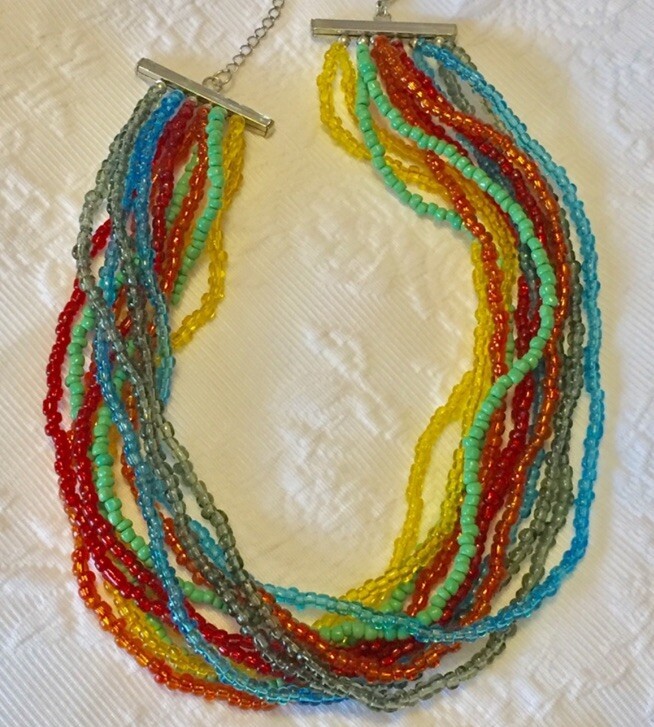 Colorful Crystal Beads & Jade Multi Strands Vintage Necklace