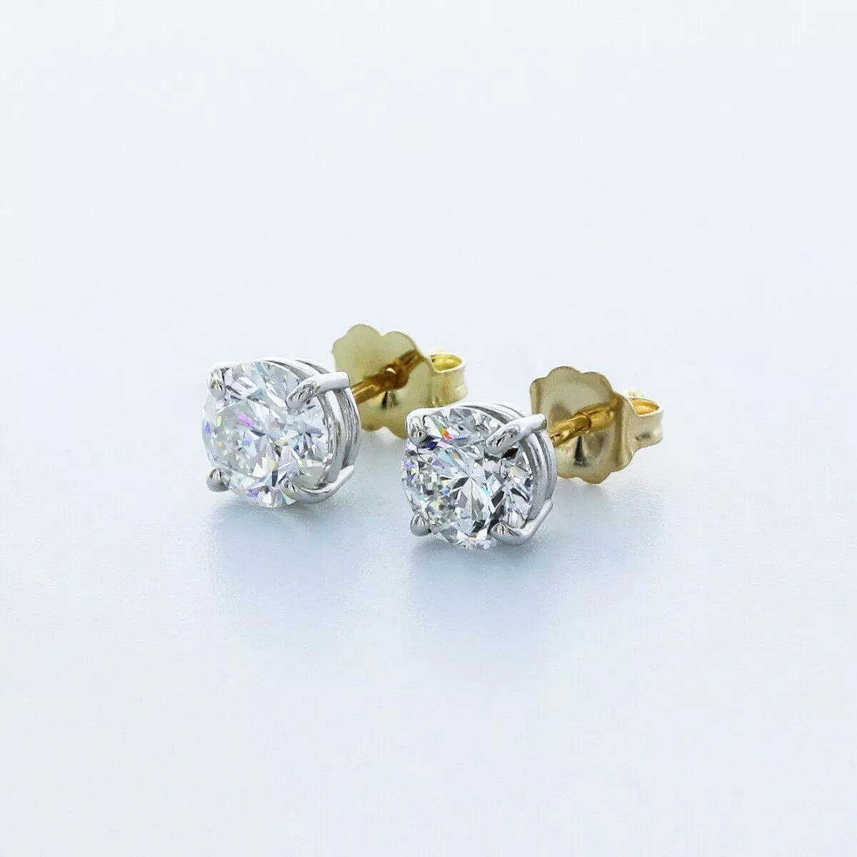 Stud Earrings Classic Solid 14K Yellow Gold 2.07 CT Round Natural Diamond F VS1