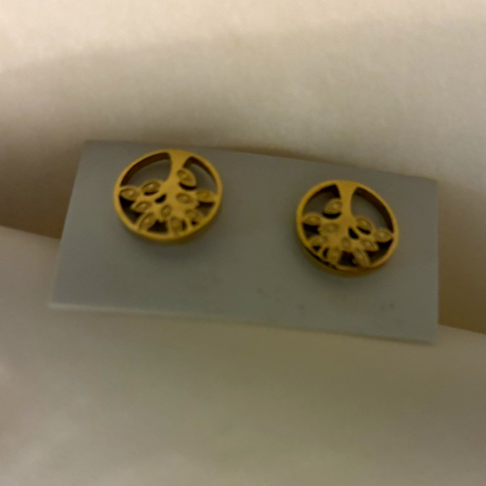 Gold Tone Tree of Life Round Stud Earrings Butterfly Closure No Stone Lobe