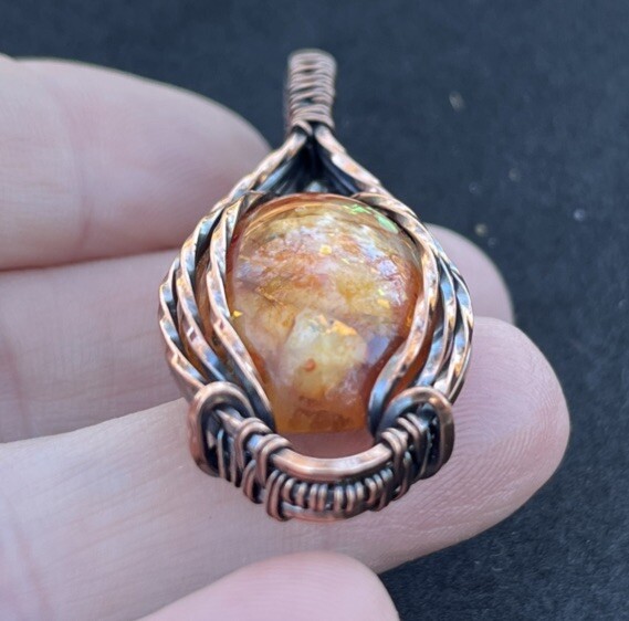 Orange Calcite (in resin)~ Handmade copper wire wrapped pendant 10b
