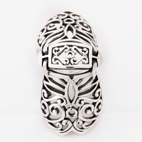 Full Finger Armour Floral Gothic Women 925 Sterling Silver Adjustable Ring