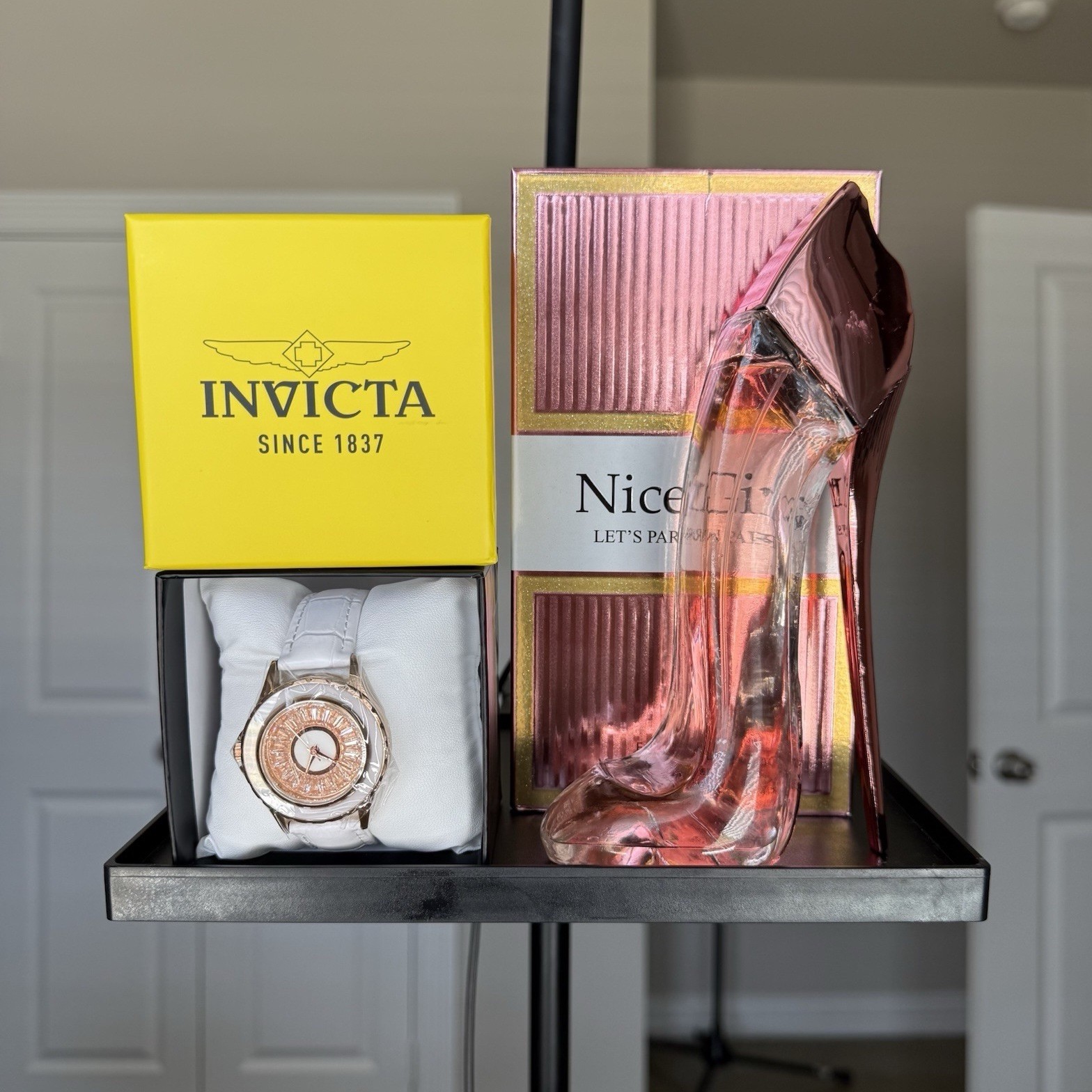 Invicta Angel Women’s Quartz Rose Gold Dial White Strap w/ Box