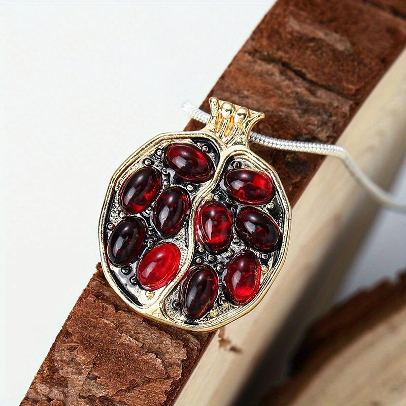 Garnet Style Pomegranate Necklace Gold Plated Pendant Women’s Fruit Jewelry