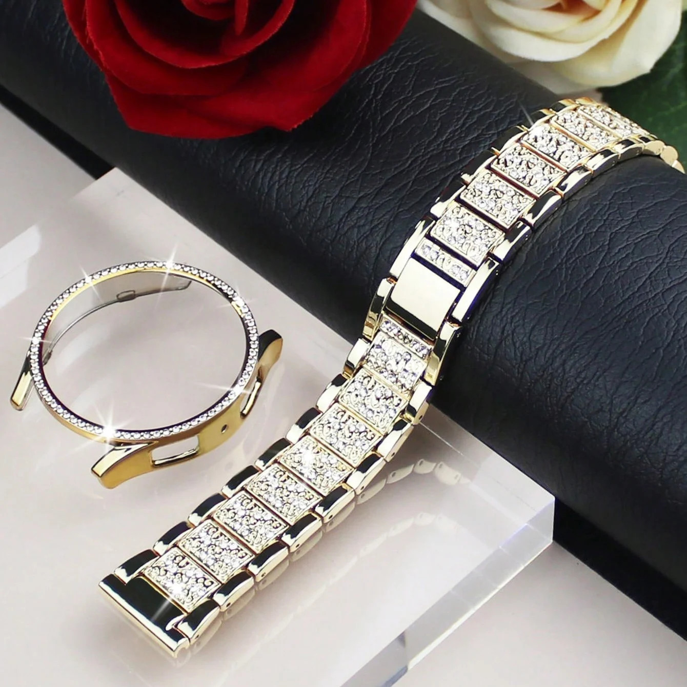 Diamond Strap +Case for Samsung Galaxy Watch 4 5 6 7 40mm 44mm Band Cover Bumper