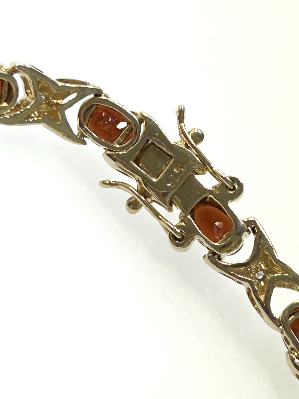 Vintage Sterling Silver Gold Toned X’s & O’s Bracelet With Red & Clear Stones