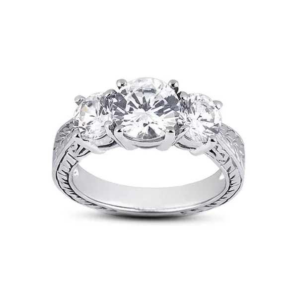 Three Stone Engagement Ring 18K Gold Vintage 1.26 CT Round Natural Diamond F SI1