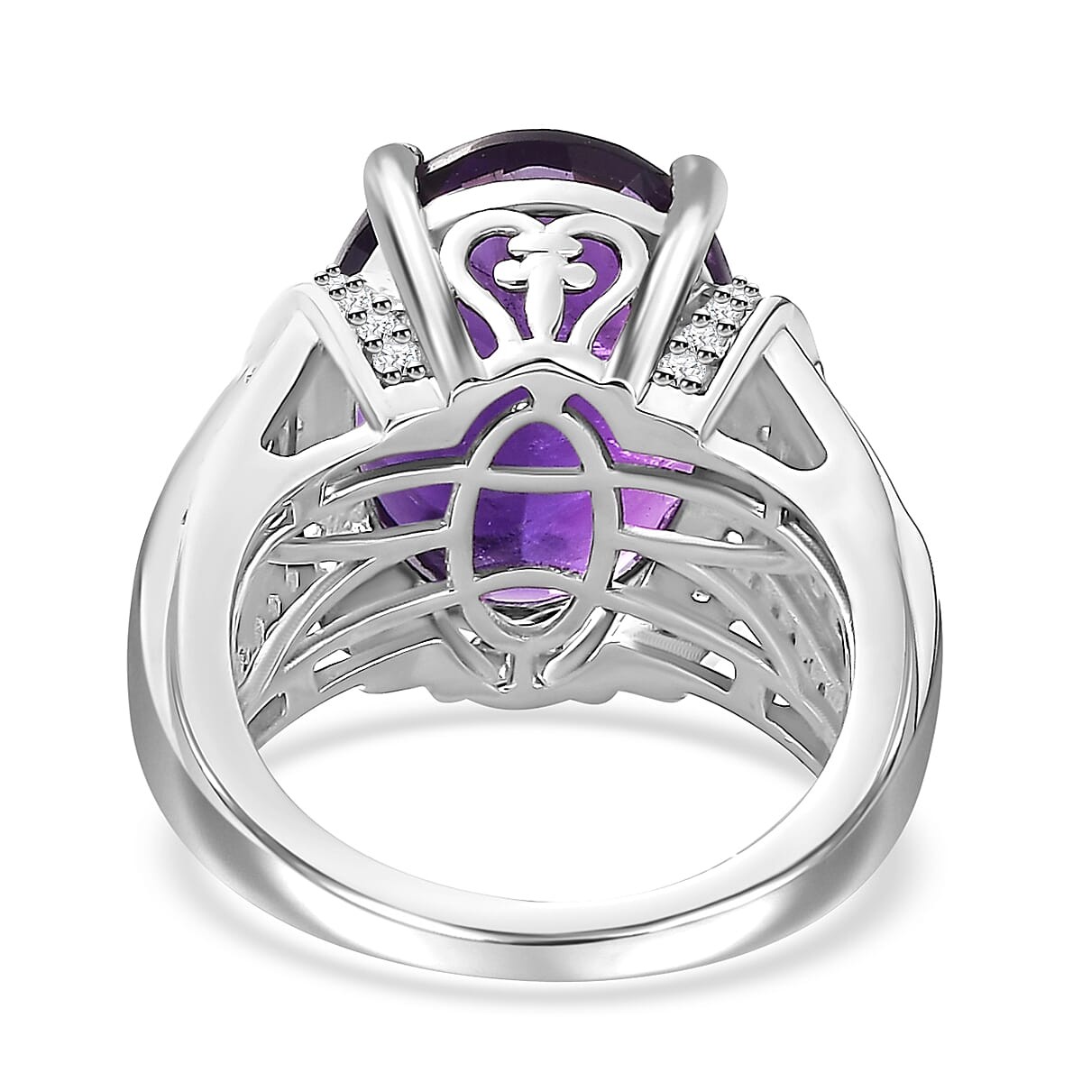 STUNNING!! 10.00ctw African Amethyst & Zircon Ring Rhodium Plated Size 6