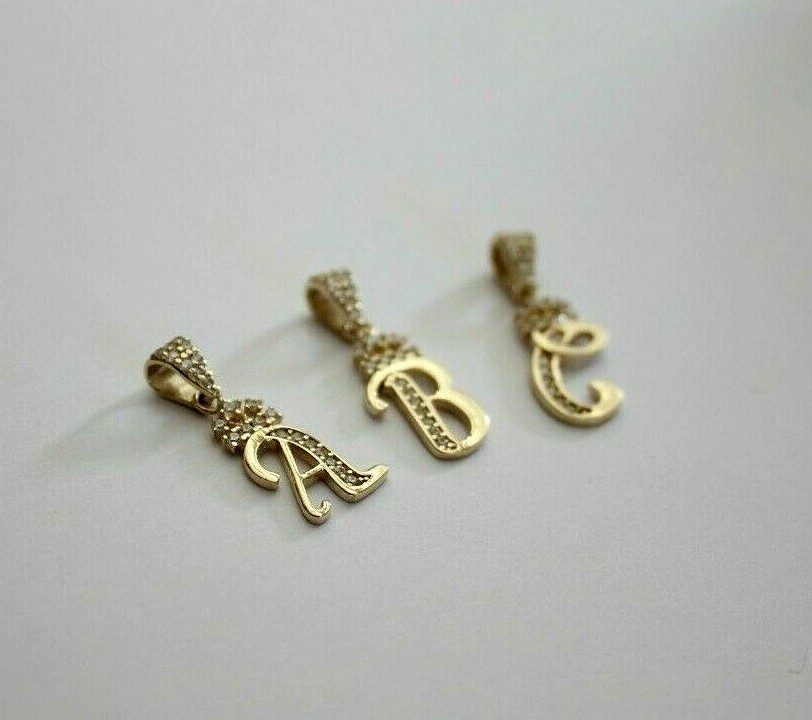 10K Yellow Gold Crown Initial Letter Pendant Charm with CZ for Ladies Woman Girl