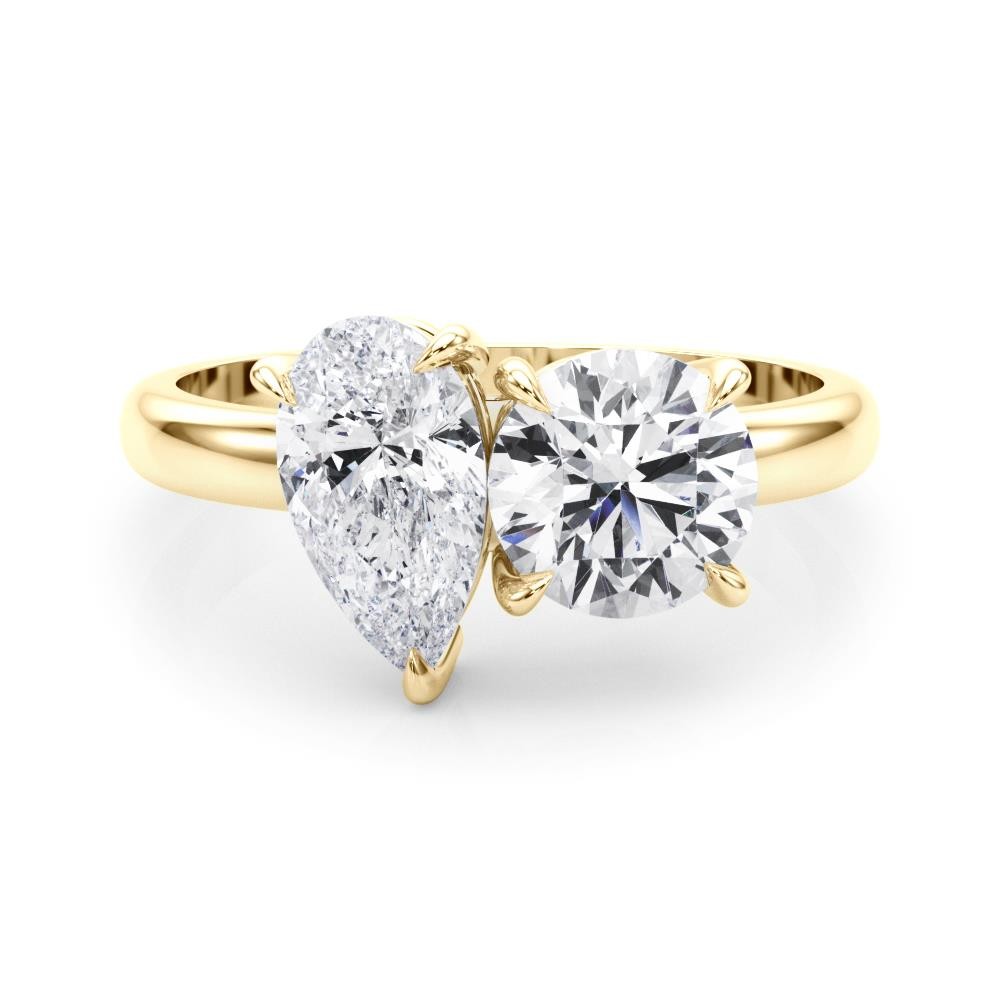 Forever Us 2 Stone Solitaire Ring VS F 2.00Ct Pear Round Lab Grown Diamond Gold
