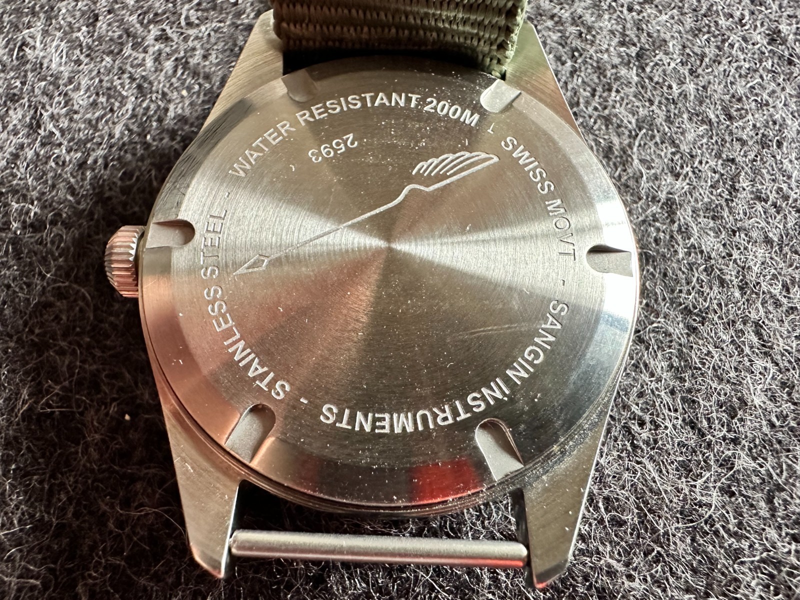 Sangin Instruments Overlord Brushed Field Watch, box, papers, WOE Strap