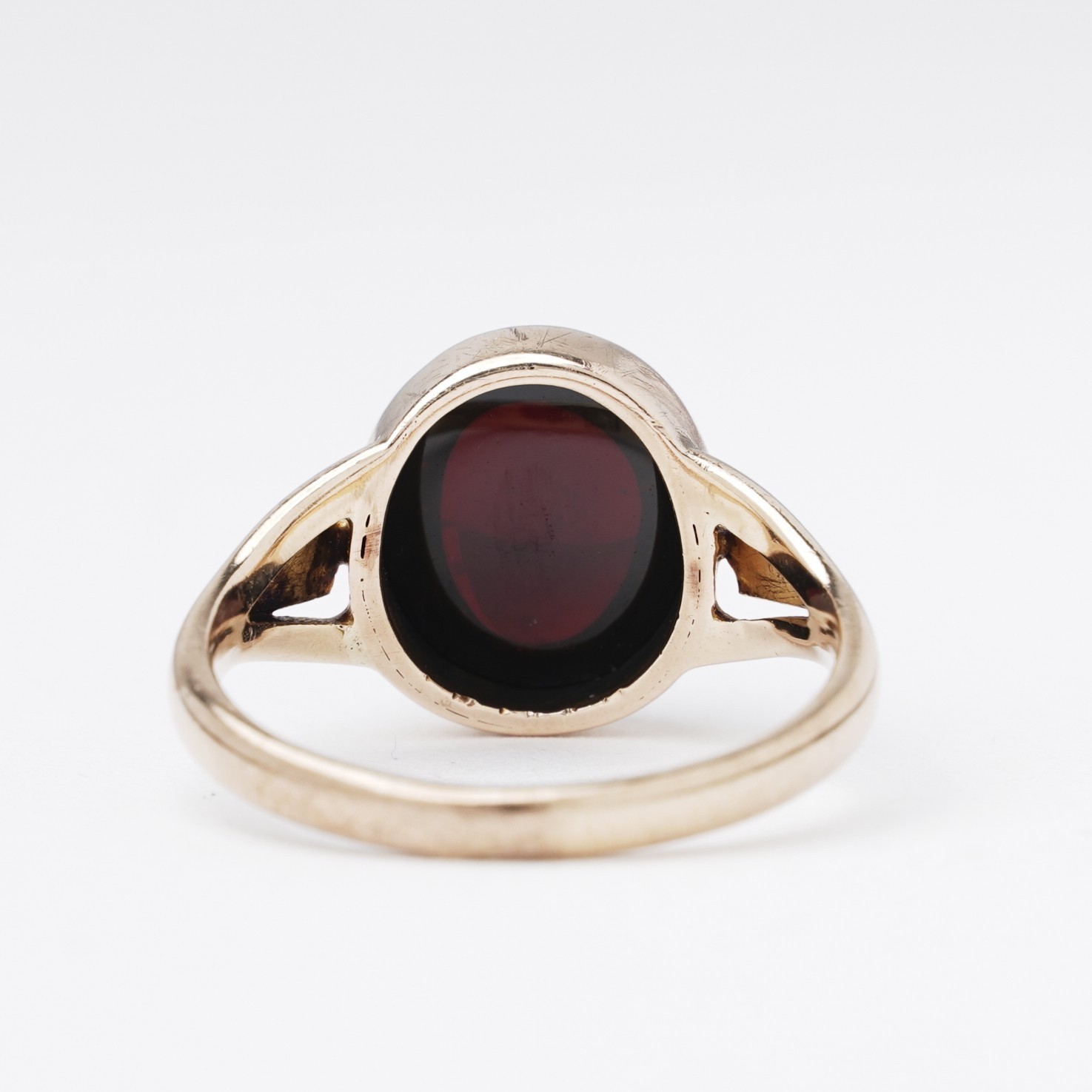 Antique Victorian Garnet Cabochon 9ct Rose Gold Signet Ring Oval Bezel I.5 / 4.5
