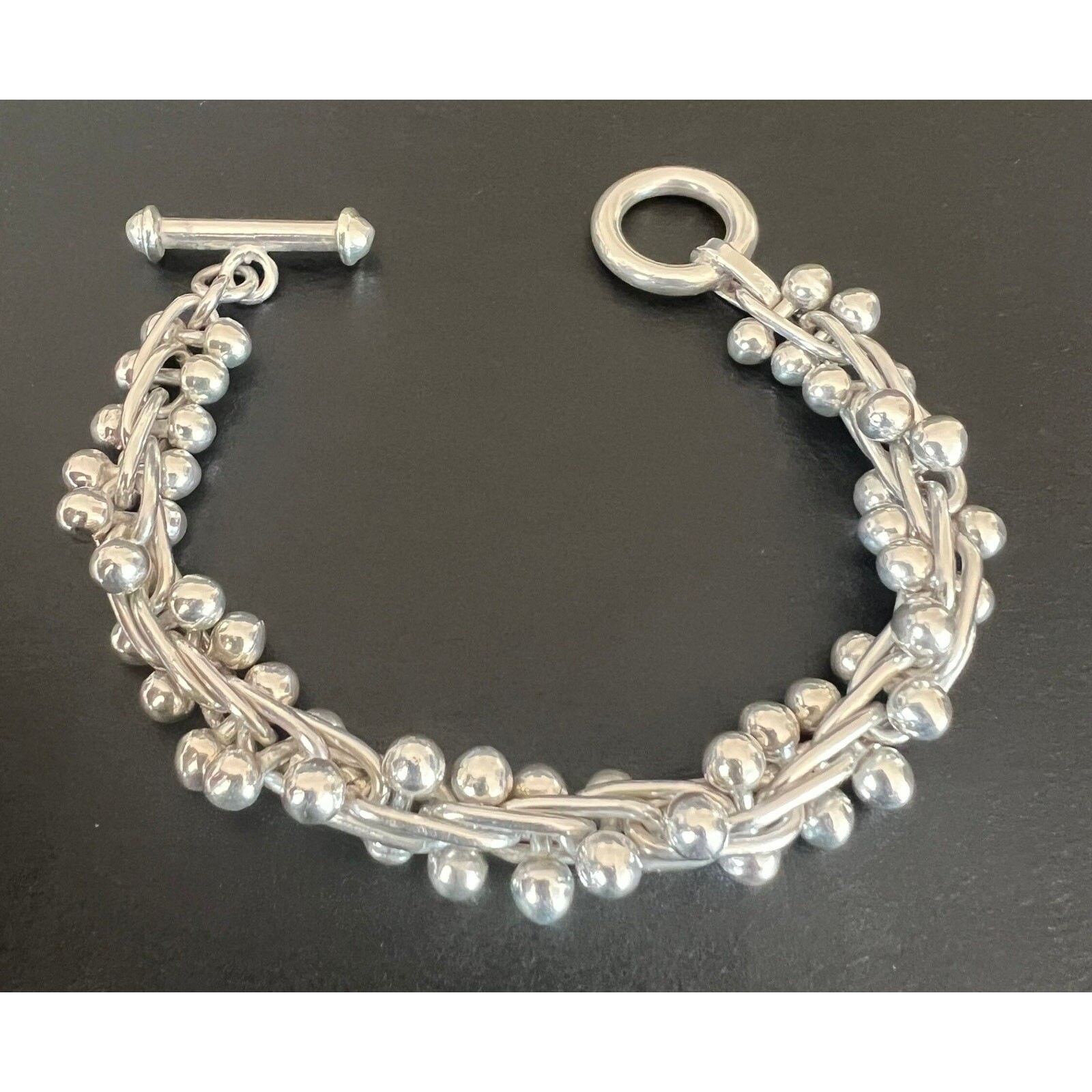 Taxco Mexico Sterling Silver Peppercorn CHA CHA DNA Link Bracelet 55g