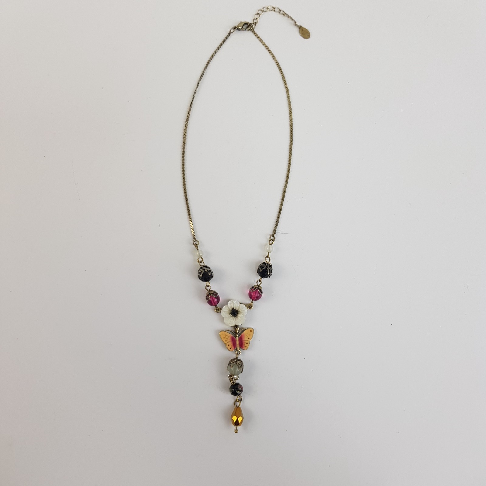 Accessorize Bronze Tone Enamel Butterfly & Shell Flower Design Necklace Unboxed