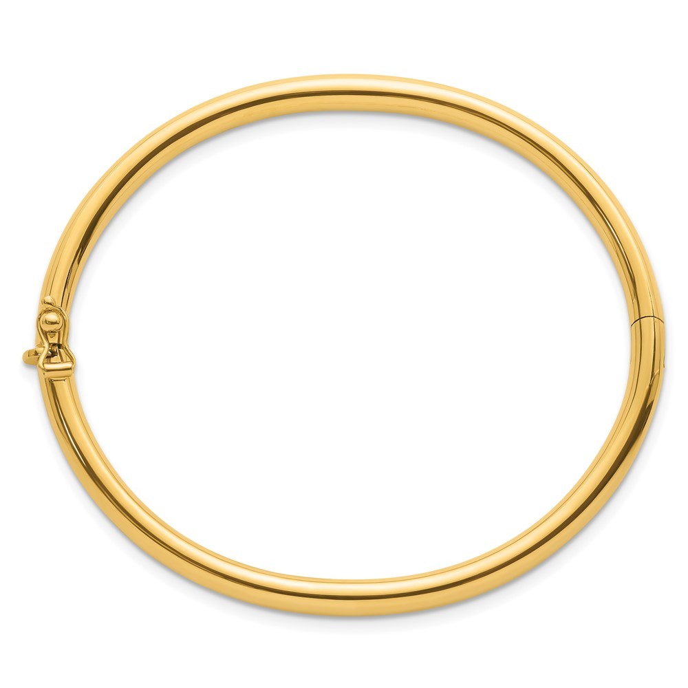 18K Yellow Gold Polished 4mm Plain Hinged Bangle Bracelet For Her