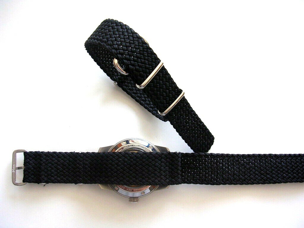20mm Black Braided SS NATO g10 ® Nylon RAF pilot watchband Diver strap IW SUISSE