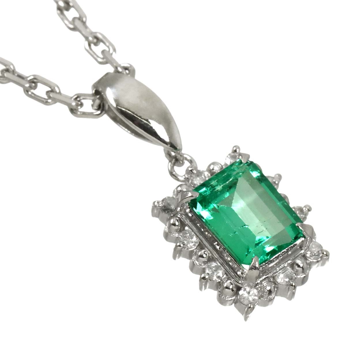 Emerald 0.90ct Diamond 0.11ct Necklace Pt Platinum 90320560