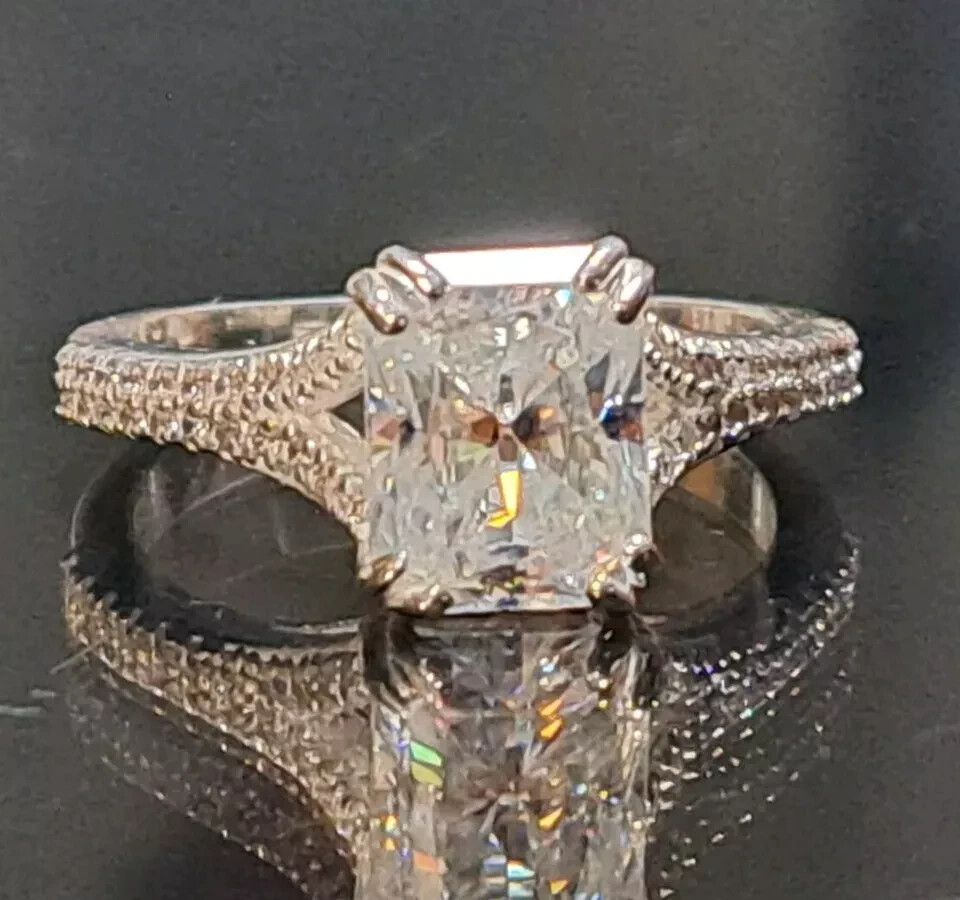 Certified Natural 2ct VS1 Radiant White Diamond 14K White Gold Ring For Women