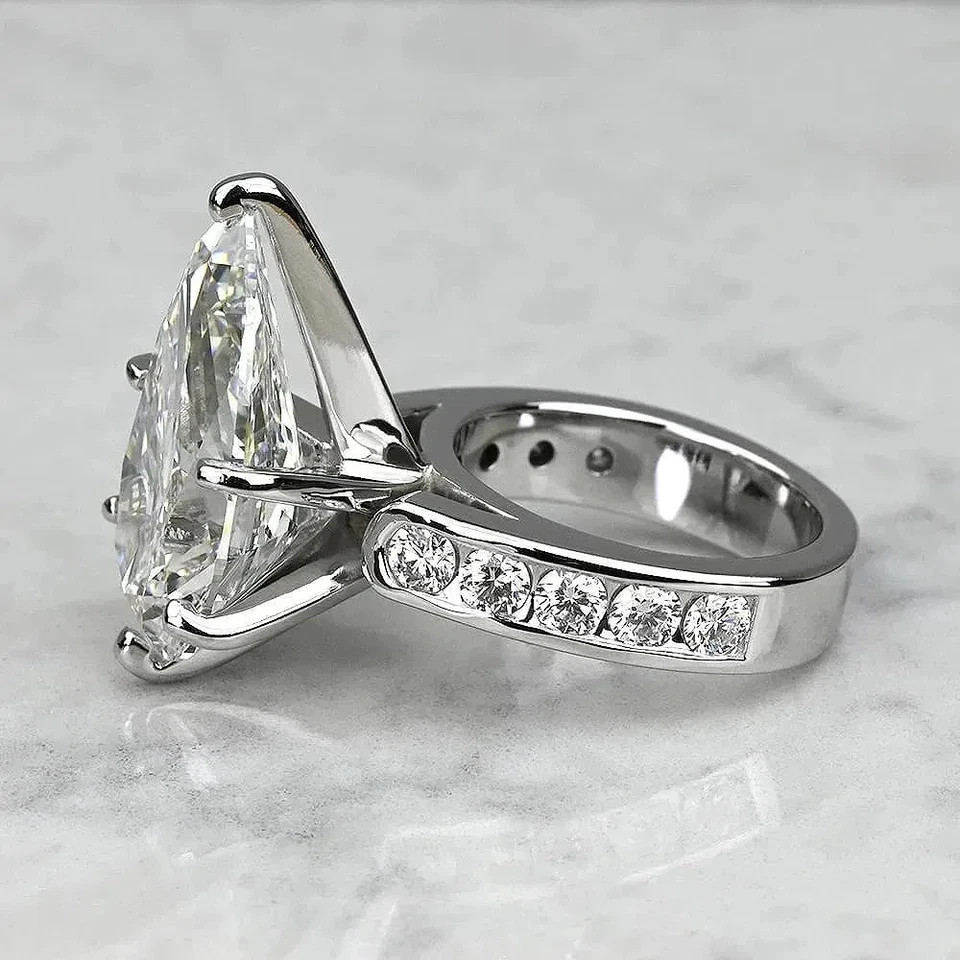 Pear Cut 4.30 Ct White Moissanite Bridle Anniversary Ring 925 Sterling Silver