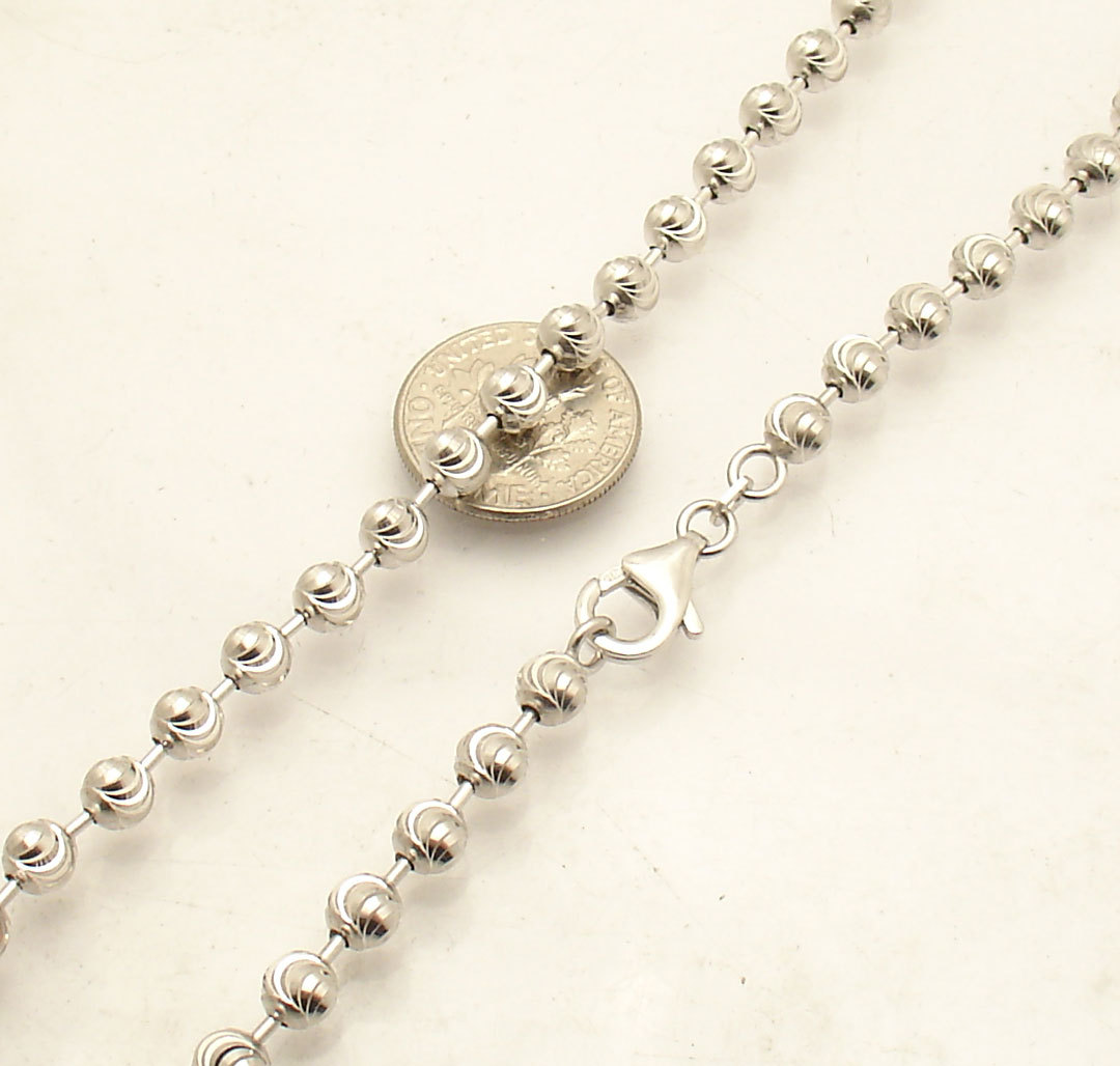 5mm Diamond Moon Cut Ball Bead Chain Necklace Real Sterling Silver ITALY QVC