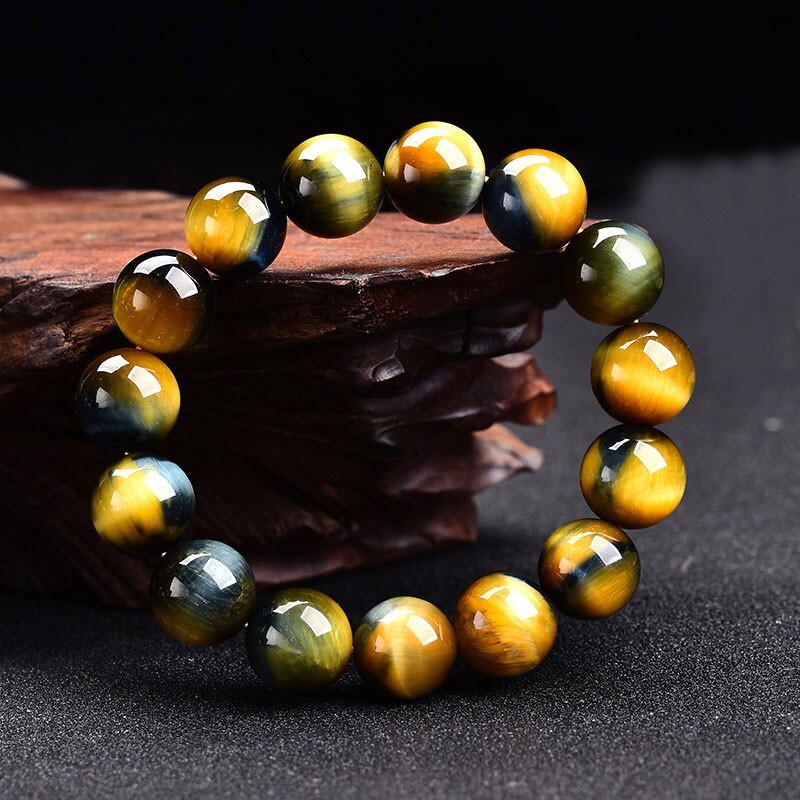 Yellow Blue Tiger Eye 8mm Beads Healing Protection Strength Women Men Bracelet