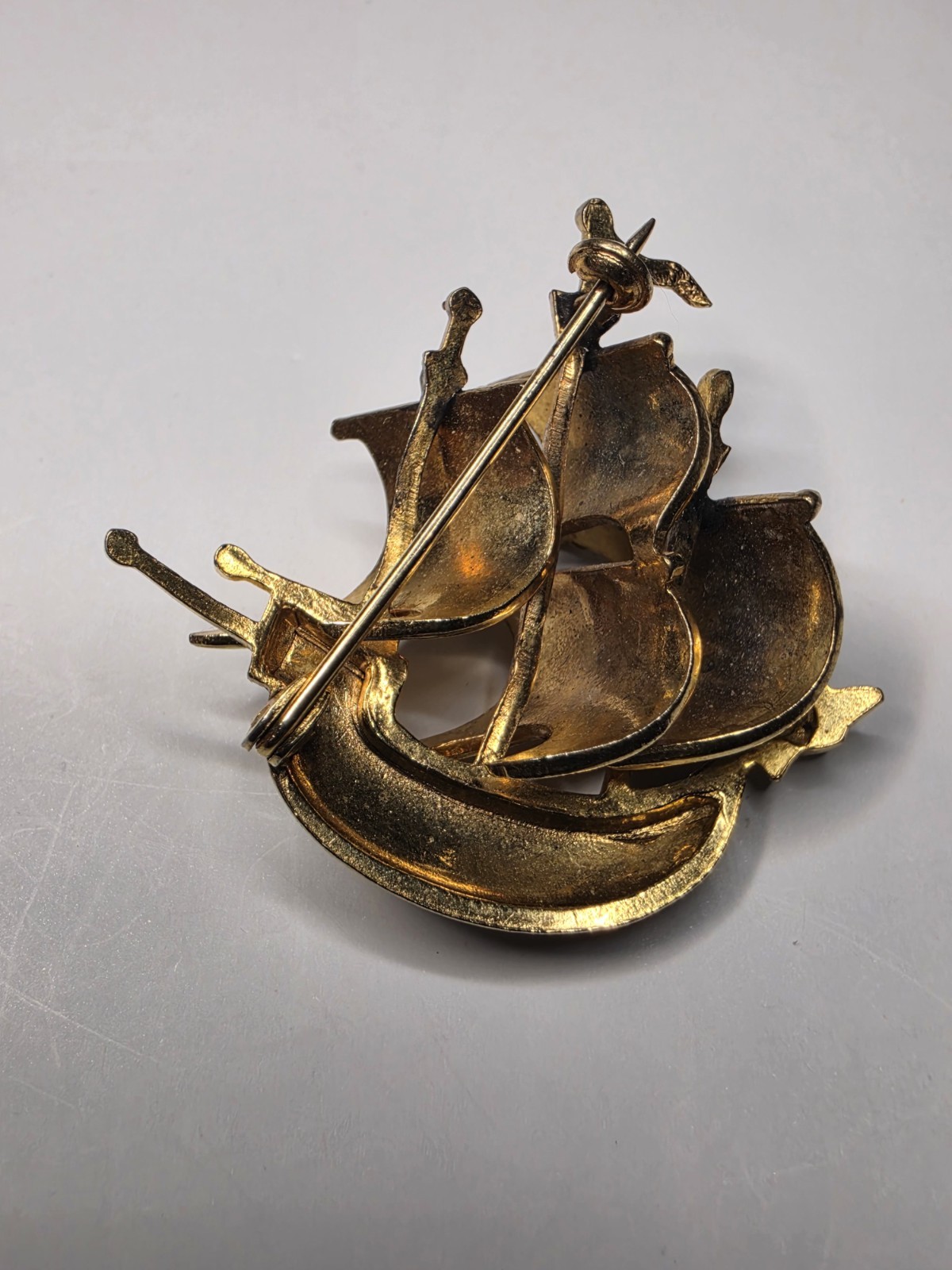 Vintage Damascene Ship Brooch Spanish Galleon Sailing Sail Boat Pin Spain
