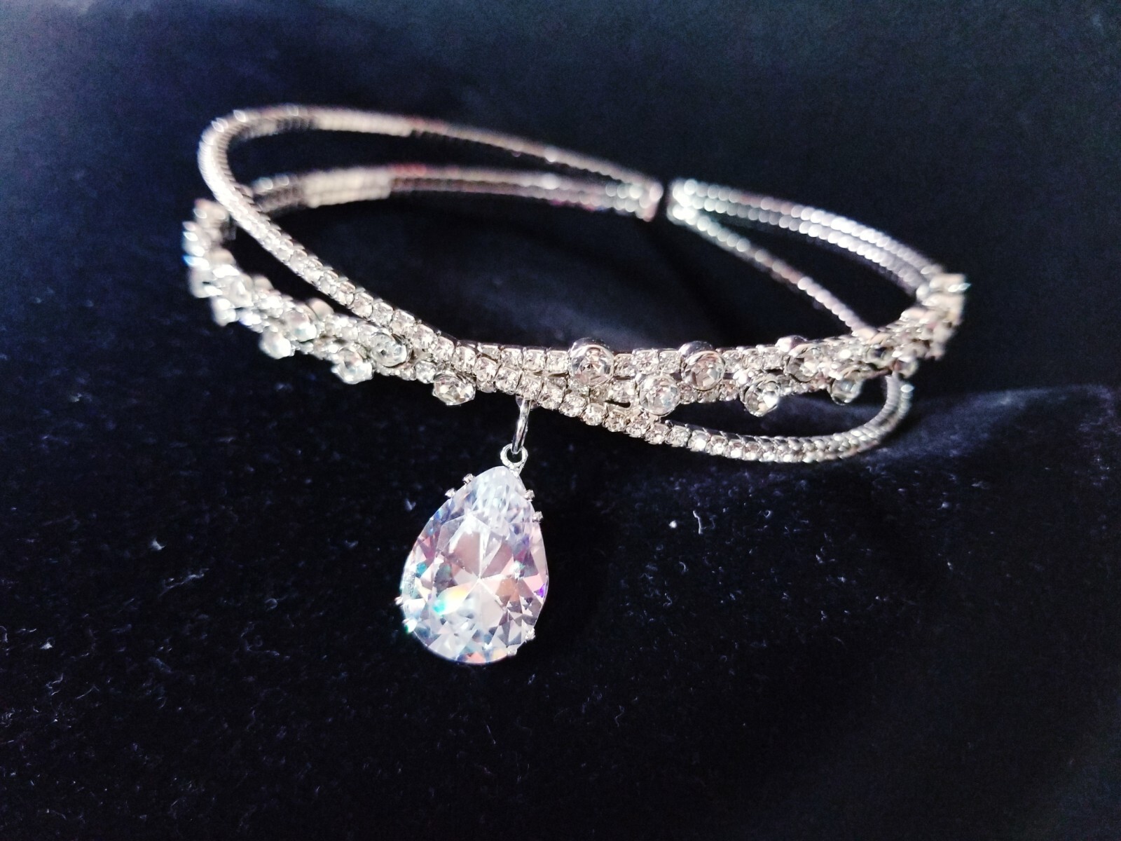 Clear Wedding Choker Rhinestone Crystal Statement Flex Necklace Pageant Bridal