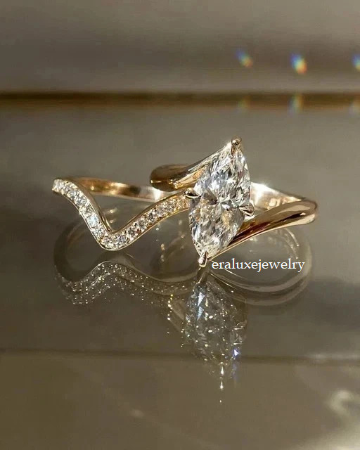 14K Yellow Gold Plated 2Ct Marquise Lab Created Diamond Wedding Bridal Ring Set
