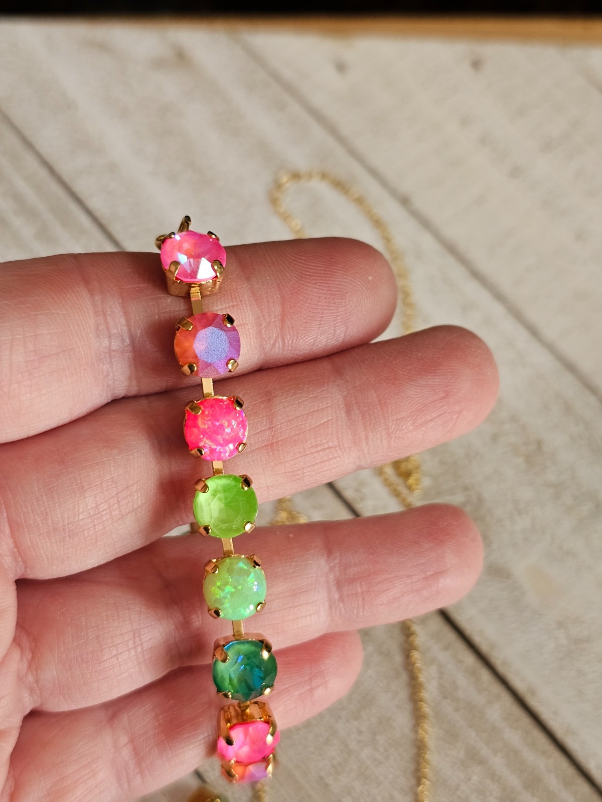 B1-22 Watermelon Mojito Pink Lime Crystal Earrings Cup chain 3pc Jewelry Set