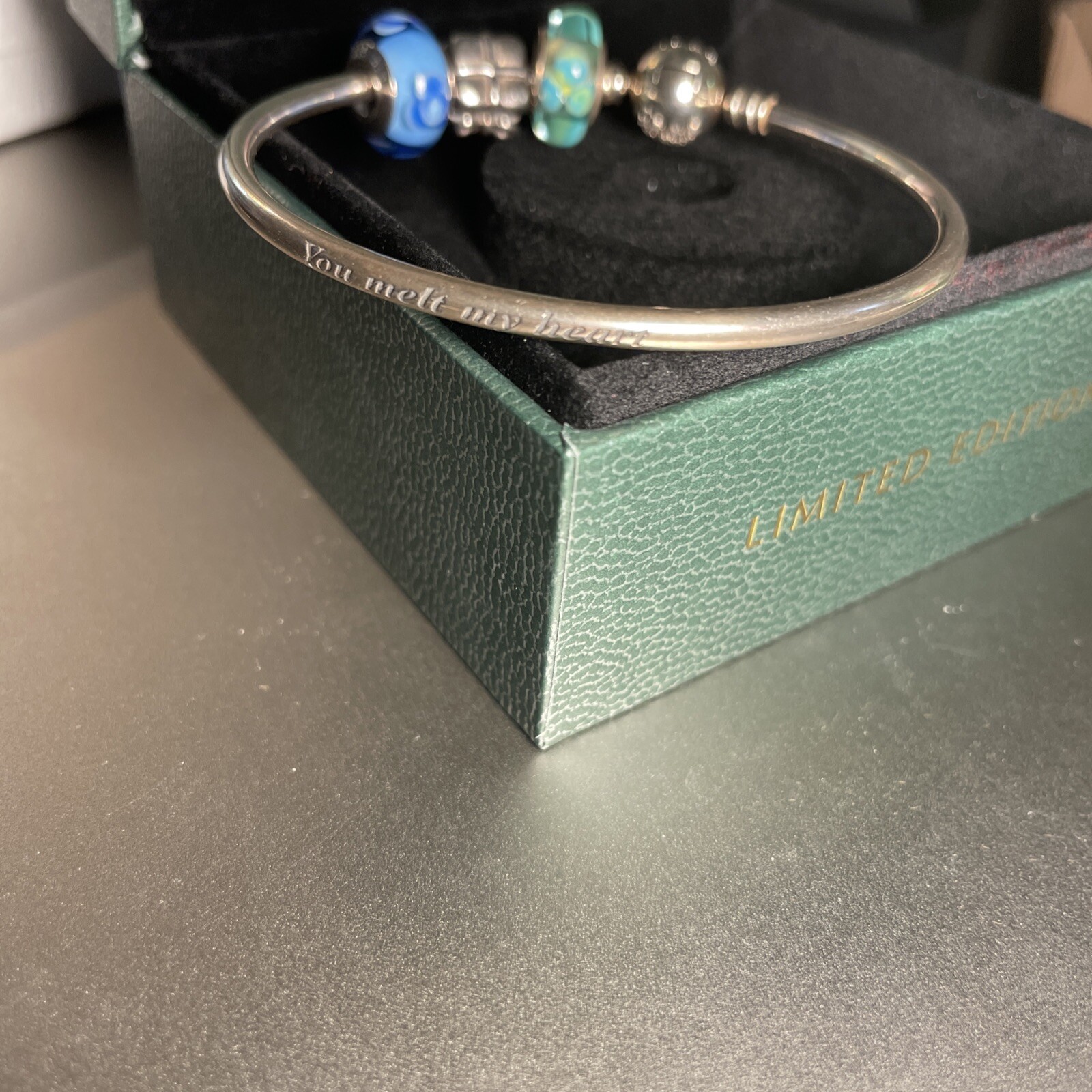 Authentic Pandora Silver “You Melt My Heart” Winter Bangle 598619C00 With Charms