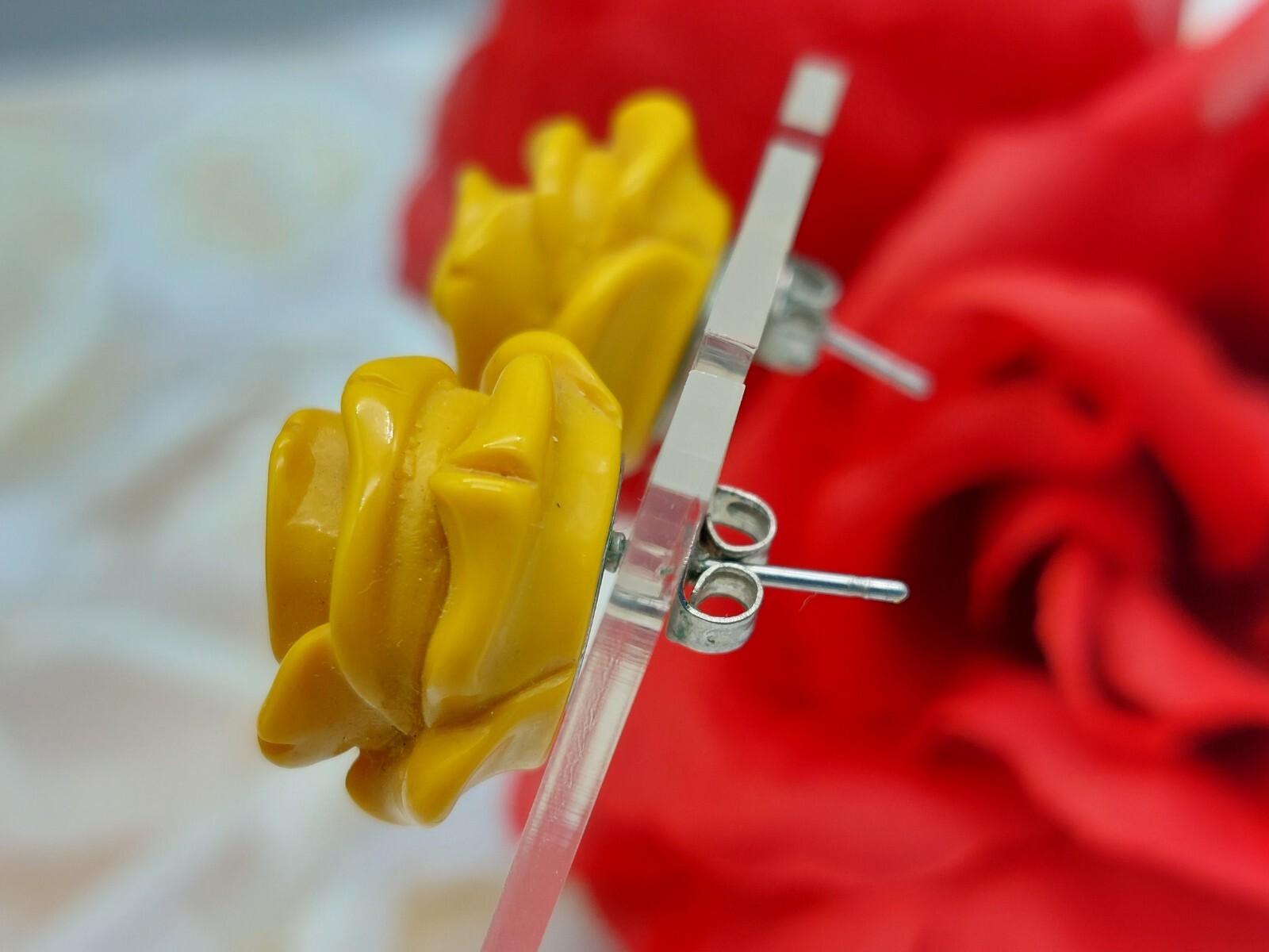 Cute Mustard Yellow Rose Flower Earrings Posts Acrylic