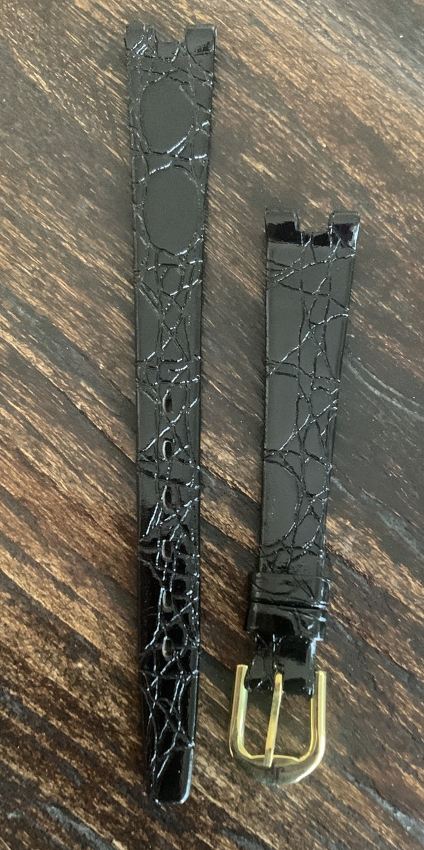 Jacques Edho Thin Shiny Black Alligator Print Leather Strap 12 mm (4mm Cut) 6.5″
