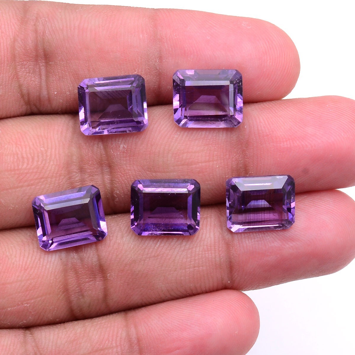 5 Pcs Natural Amethyst Dazzling Purple 12mm*10mm Cushion Cut Loose Gemstones Lot