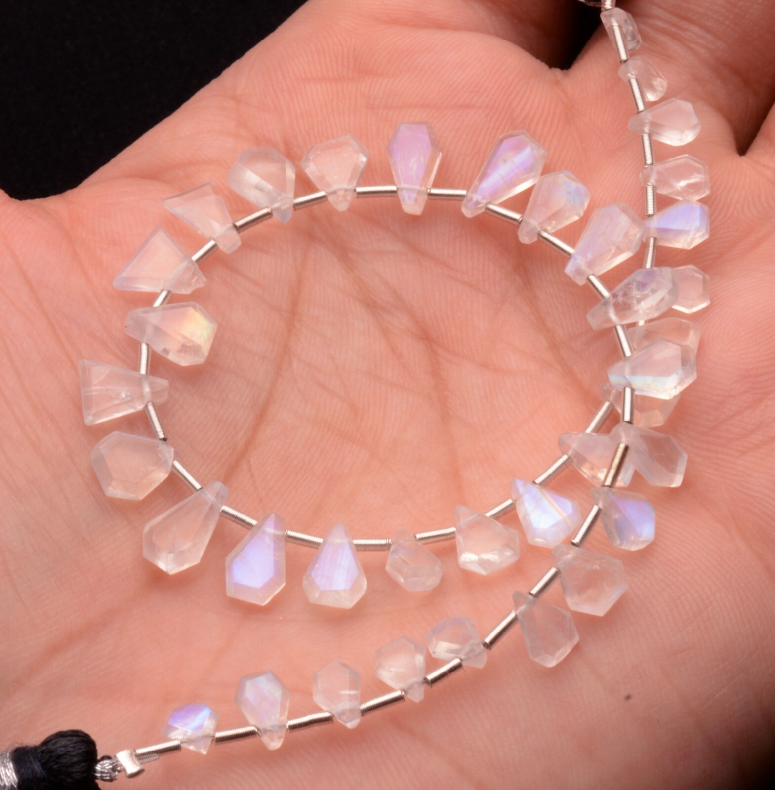 Blue Fire Rainbow Moonstone 5 to 8 mm Size Jewelry Making Beads 9″ Strand