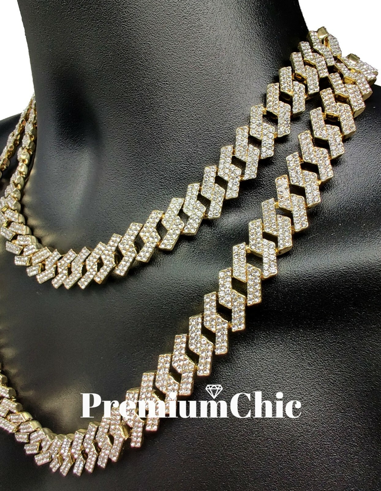 Miami Cuban Prong Designer Link Chain Necklace & Bracelet Plated CZ Jewelry SET