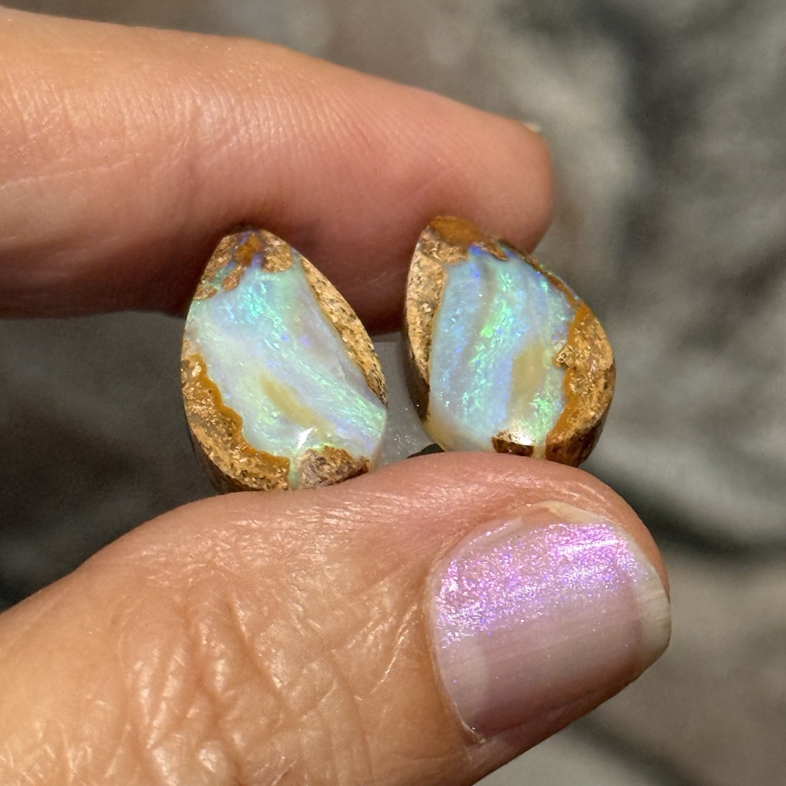 12.2ct 18×10.6×5.3mm Rare Pair Crystal Pipe Australian Boulder Opal Cabochon Gem